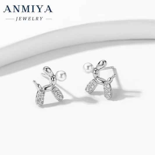 Wholesale Fashion Waterproof Gold Plating 925 Sterling Silver Puppy Dog Balloon Pendant Stud Earrings Jewelry for Women