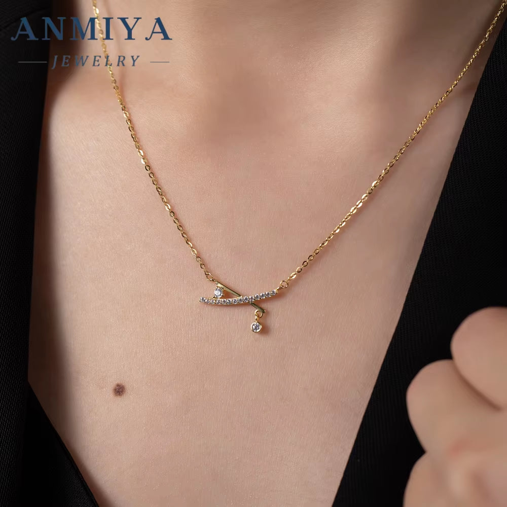 Fine Hot Sale Wholesale One-Line Shape 18K Gold Plated Zircon 925 Sterling Silver Necklace for Women