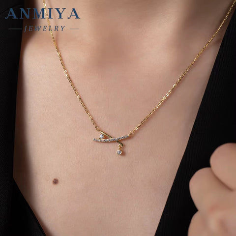 Fine Hot Sale Wholesale One-Line Shape 18K Gold Plated Zircon 925 Sterling Silver Necklace for Women