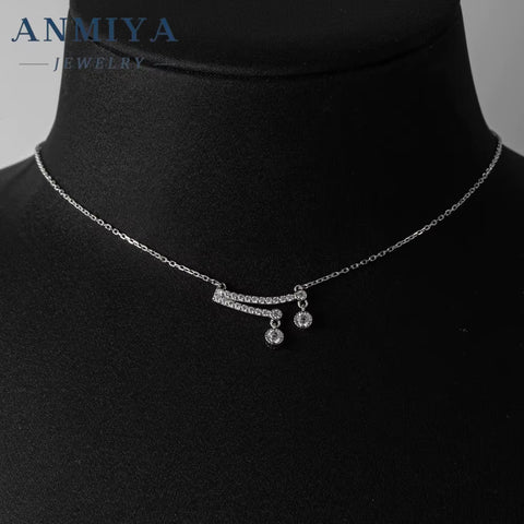 ANMIYA Fine Jewelry Zircon 925 Sterling Silver Collarbone Tassel Necklaces for Women Girl