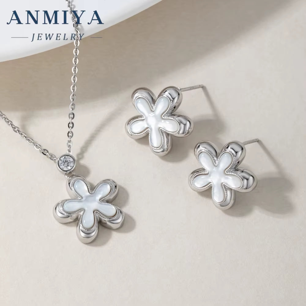 INS Hot Sale Crafted 925 Sterling Silver Necklaces Four Leaf Flower Luxury Ladies Flower Earrings Necklace Set Jewelry
