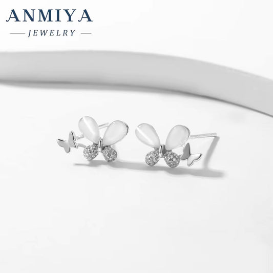 New 18K Gold Plated Luxury Design Minimalist Butterfly Shaped Fresh Water Pearls Earrings Zircon Stud Earrings