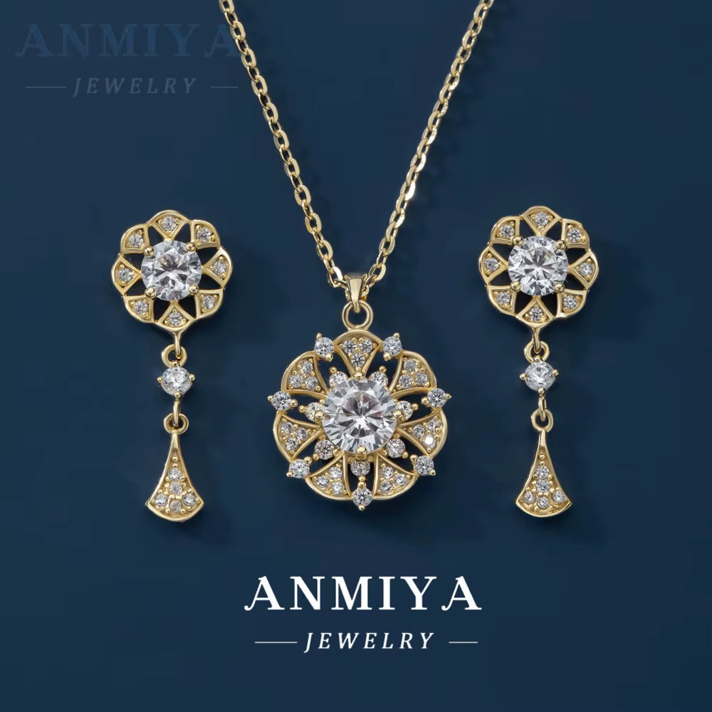 Camellia Flower 925 Silver Fashion Jewelry Necklace Earrings Sets Hypoallergenic Jewelry Sets Gift for Women Girls