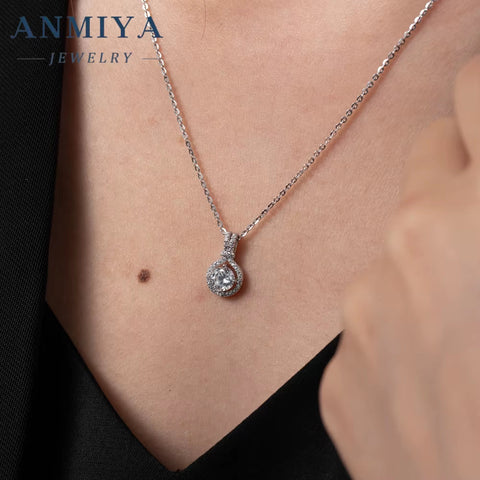 ANMIYA Dainty 925 Sliver Pendant round Cut Cubic Moissanite Simple Pendant Necklace for Women Girls