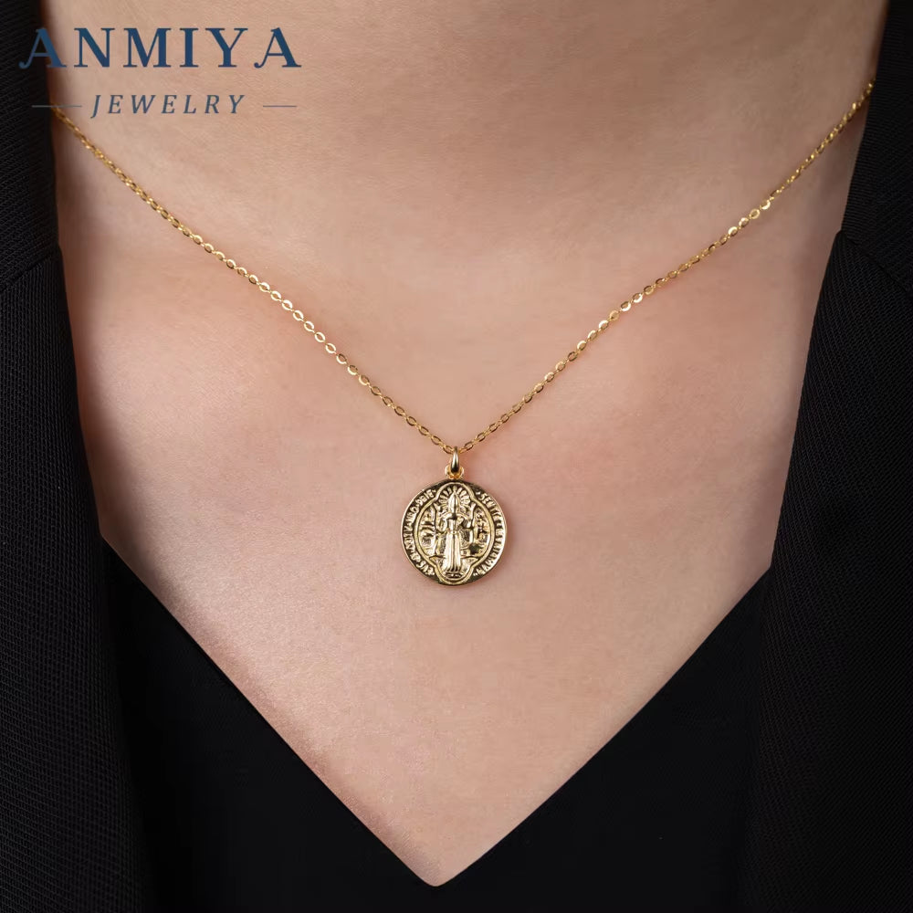 925 Silver Necklace Double Sided Saint Benedict Medal Pendant Fashionable Gold Rotation Christian Catholic Jewelry Fine Chains