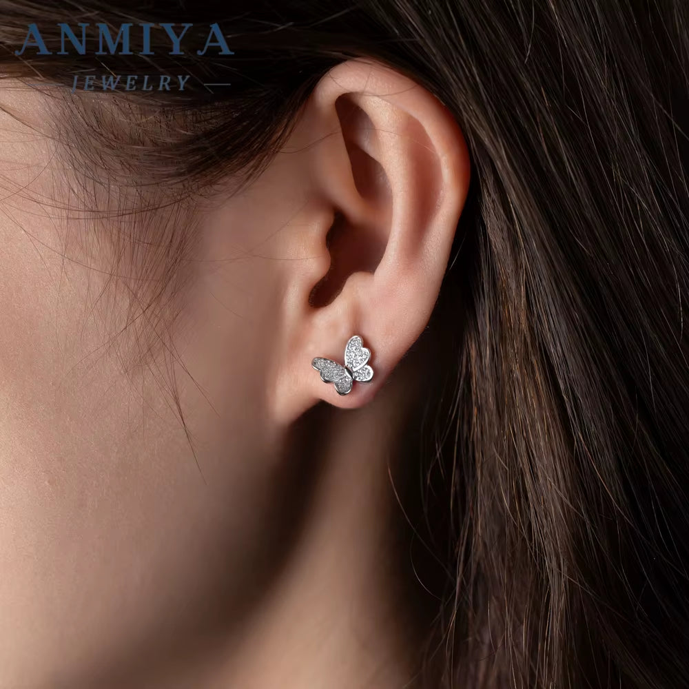Luxury Jewelry Designer Earrings Silver Plated Women'S Romantic Stud Zircon Butterfly Earring Brand Earrings