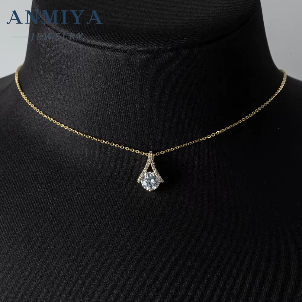 ANMIYA High Quality Wedding Jewelry Gift 925 Sterling Silver 18K Gold Pendant Necklaces for Women