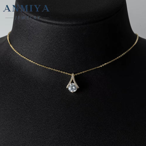 ANMIYA High Quality Wedding Jewelry Gift 925 Sterling Silver 18K Gold Pendant Necklaces for Women