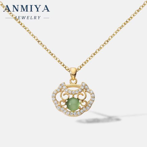 ANMIYA Niche S925 Sterling Silver Chrysoprase Lock Charm Pendant Necklace for Women Bestfriend Jewelry