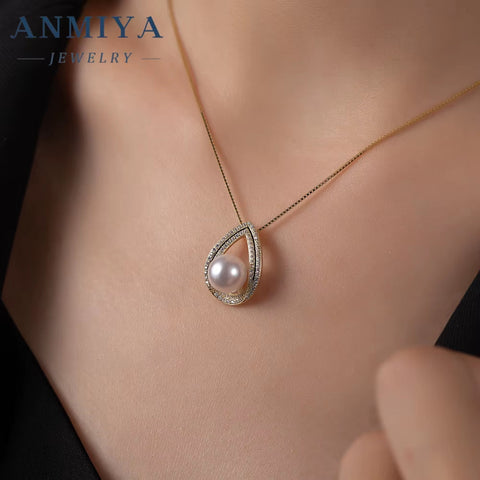 ANMIYA High Quality Luxury Niche Exquisite Pearl Zircon Drop Shape 925 Silver Fashion Jewelry Necklace for Women