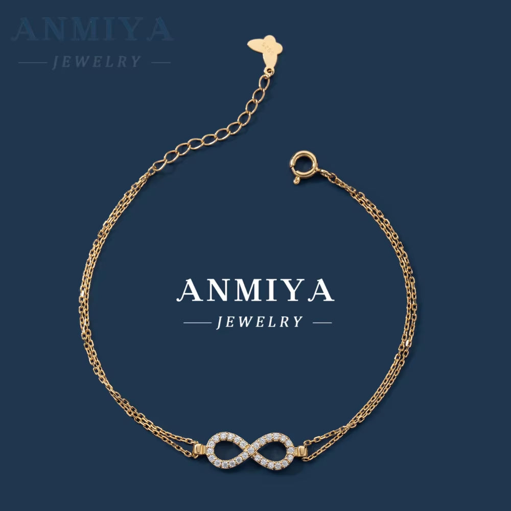 Fine Jewelry Elegant Gold Plated 925 Sterling Silver Double Layer Diamond Love Infinity Eternity Bracelet Woman