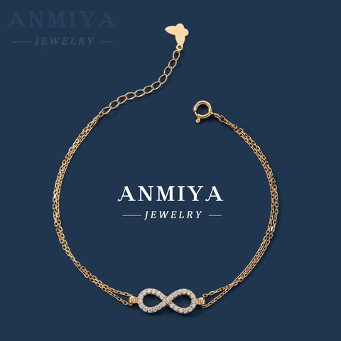Fine Jewelry Elegant Gold Plated 925 Sterling Silver Double Layer Diamond Love Infinity Eternity Bracelet Woman