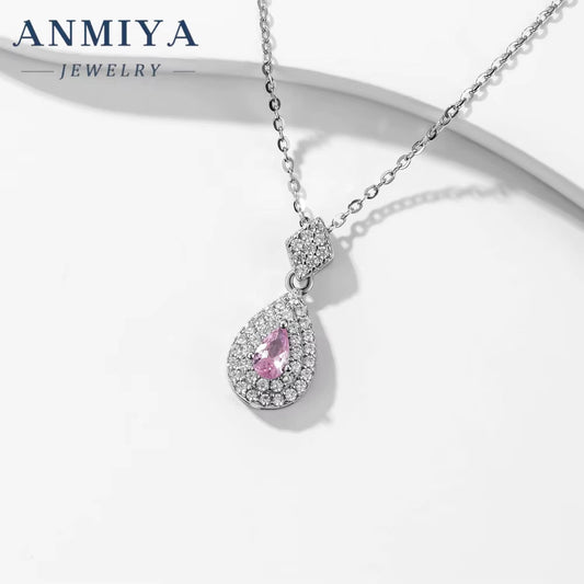 ANMIYA High Quality New Design Necklace Jewelry Colorful Ice Flower Cut Zircon 925 Sterling Silver Fashion Pendant Necklace