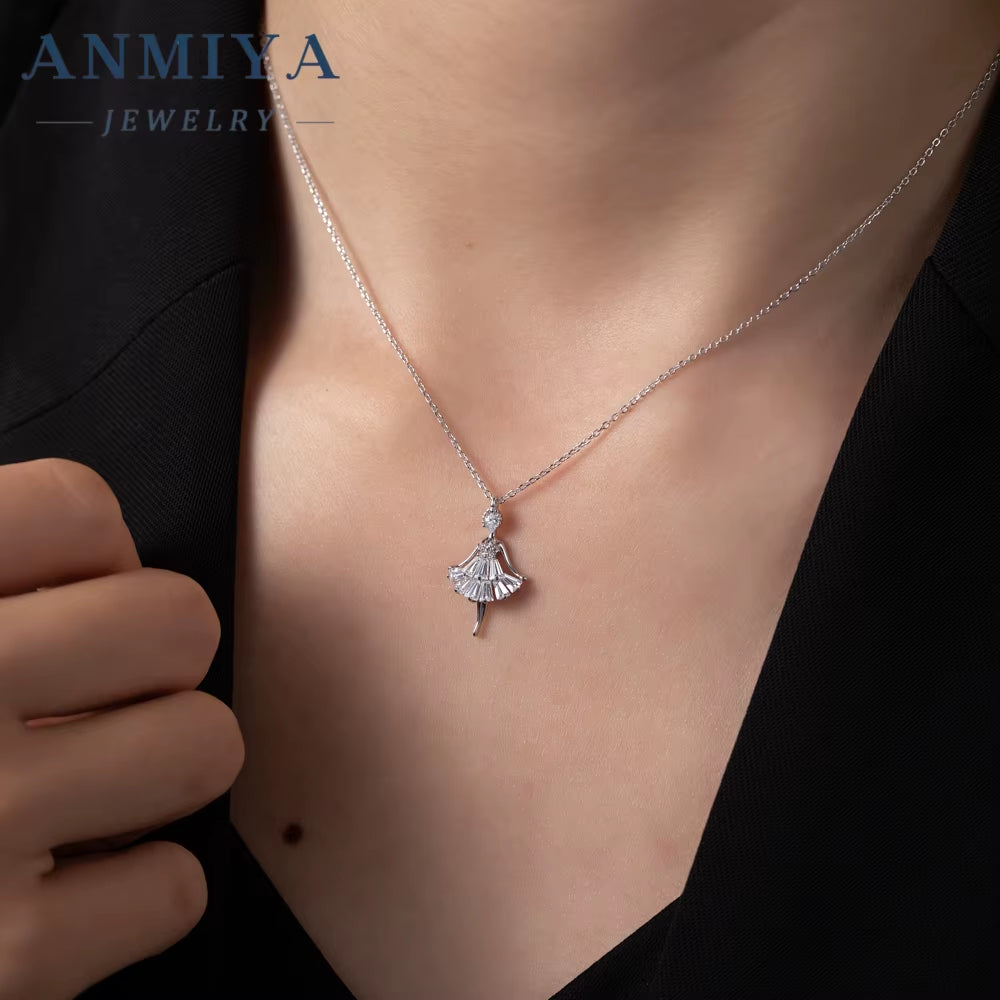925 Sterling Silver Beautiful Elf Pendant Chain Zircon Angel Little Girl Necklace for Women Fine Jewelry Accessories