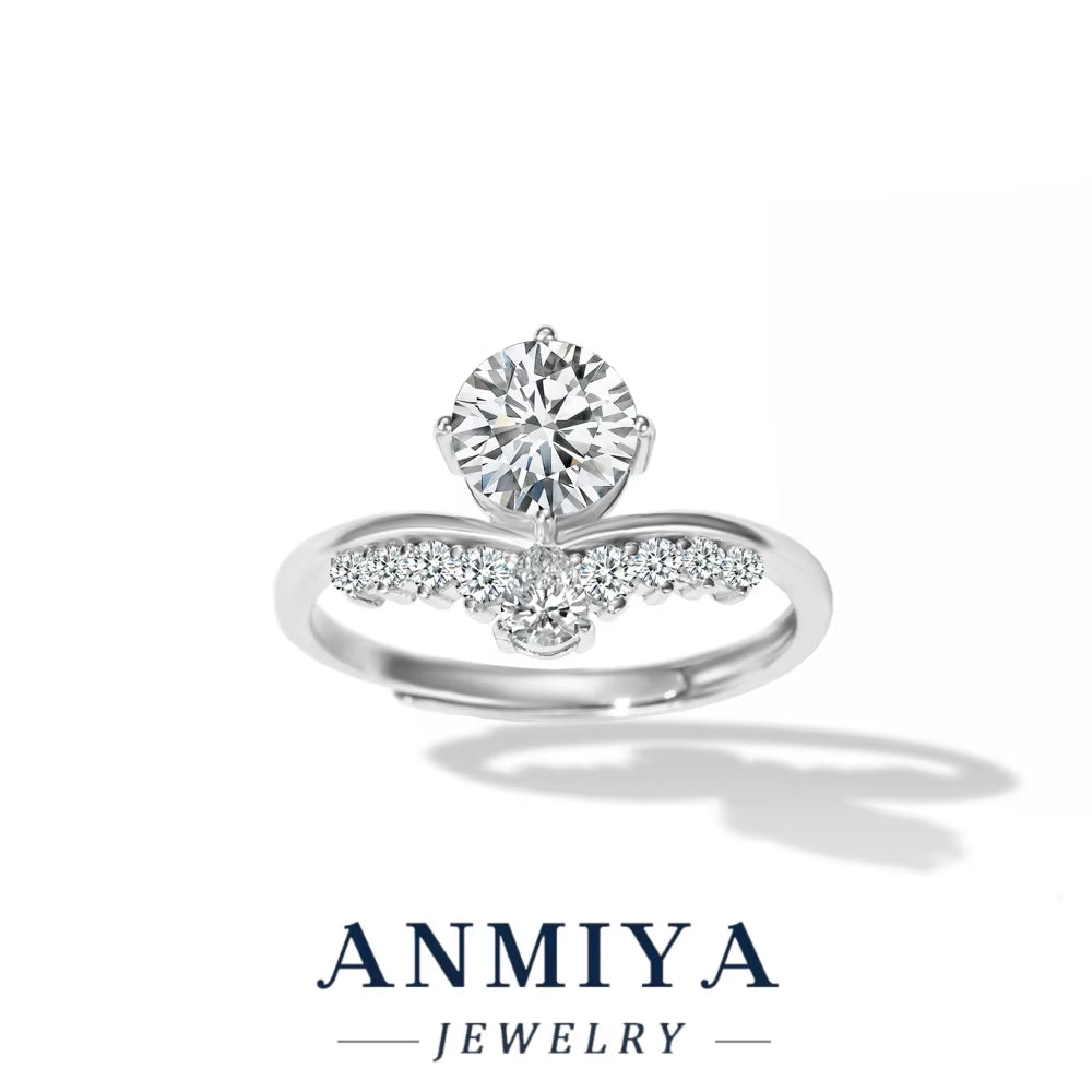 Adjustable Silver Jewelry - Flexible 925 Sterling Silver Moissanite Ring with Slide Resizing Mechanism