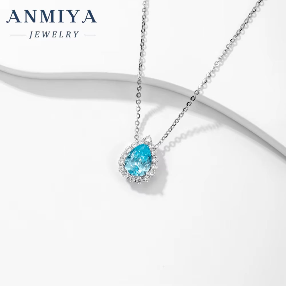 ANMIYA High Quality New Design Necklace Jewelry Colorful Ice Flower Cut Zircon 925 Sterling Silver Fashion Pendant Necklace
