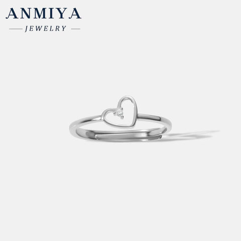 ANMIYA Luxury 925 Sterling Silver Chunky Rings 18K Gold Heart Shaped Triangle Ring Set for Lover Women Anniversary Gift