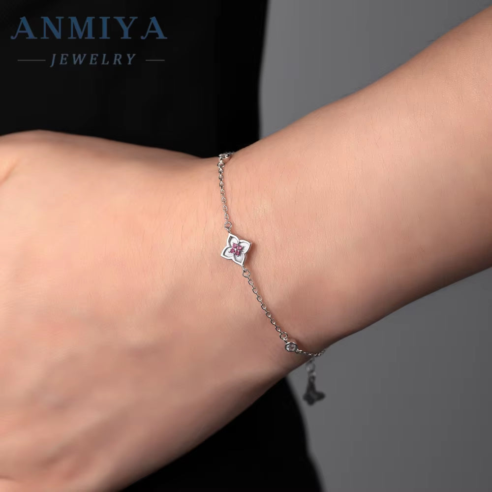 Simple Four Leaf Clover Pendant Four-Petal Flower Bracelet 925 Silver Fashion Accessories Bracelet Women