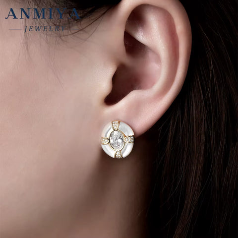 Minimalist Circle Design 18K Gold Plated Silver 925 Jewelry Set with Jade Accents and Geometric Zircon Inlay for Gifts