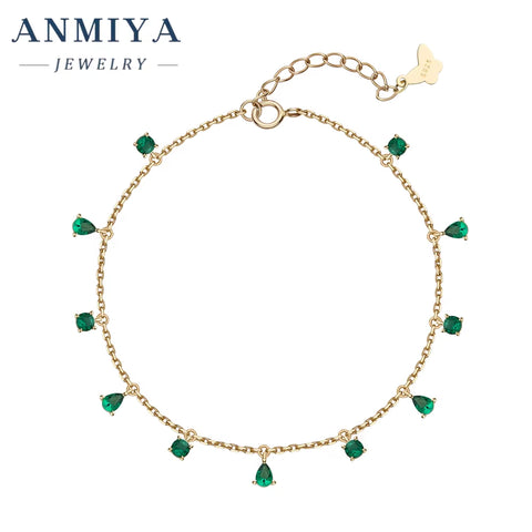 Custom Best Selling 18K Gold-Plated 925 Sterling Silver Bracelet with Green Zircon New Pear Shape Design Bracelet