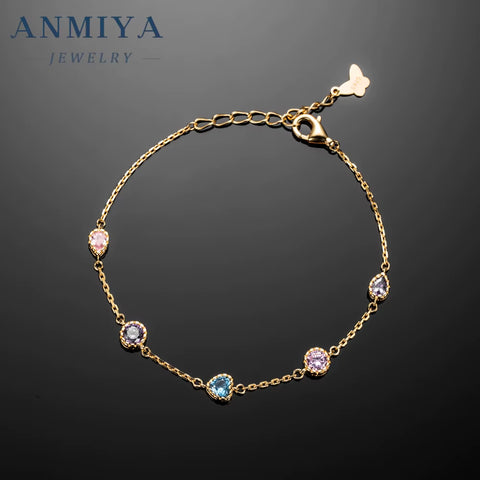 Fine Jewelry 925 Sterling Silver 18K Gold Plated Simple Design Heart Shape Chain Bracelet for Women