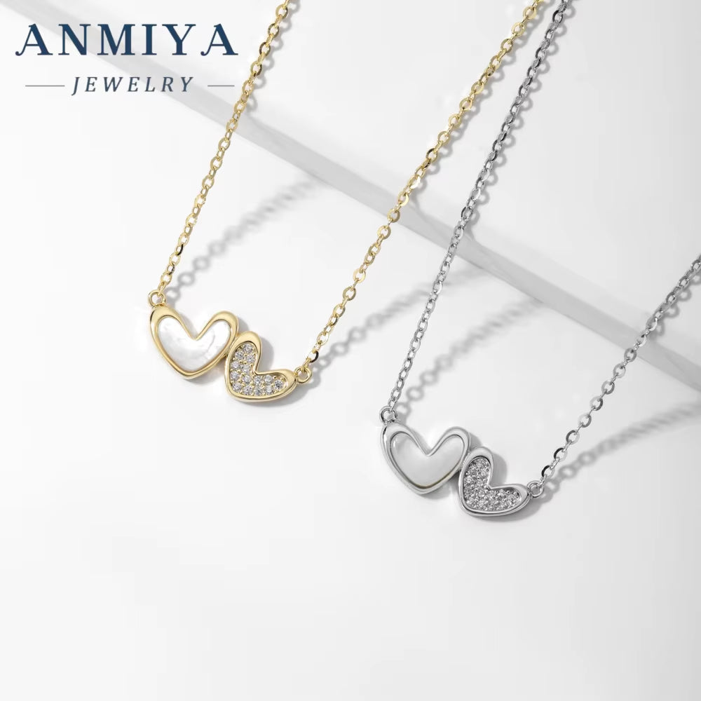 Exquisite 925 Sterling Silver Double Heart Pendant Linked Charm Best Jewelry Gift Couple Chain Necklace for Couples