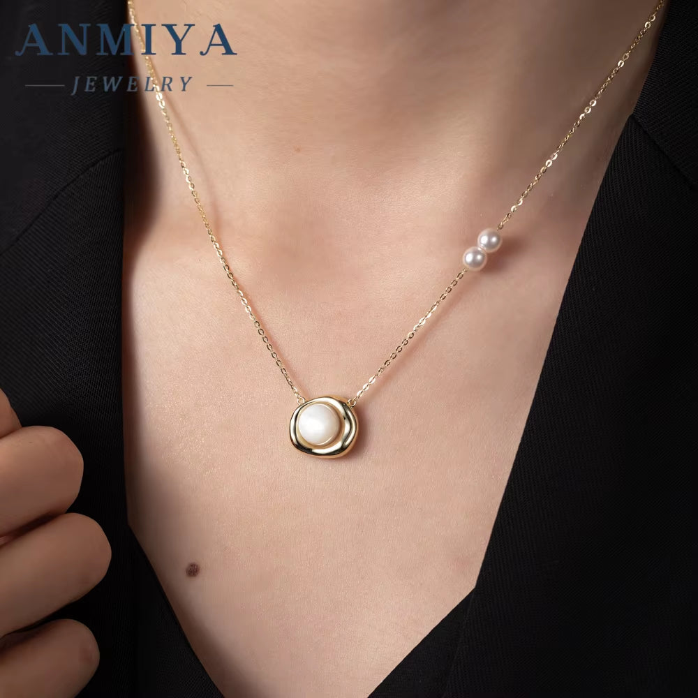 ANMIYA 18K Gold Classic Nature Fresh Water Pearls Beans Shape Sterling Silver Fashion Jewelry Girls 925 Necklaces