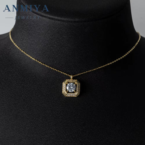 ANIMIYA S925 Fashion Gold Plated Diamond Zircon Pendant Waterproof Ladies Square Jewelry Necklace