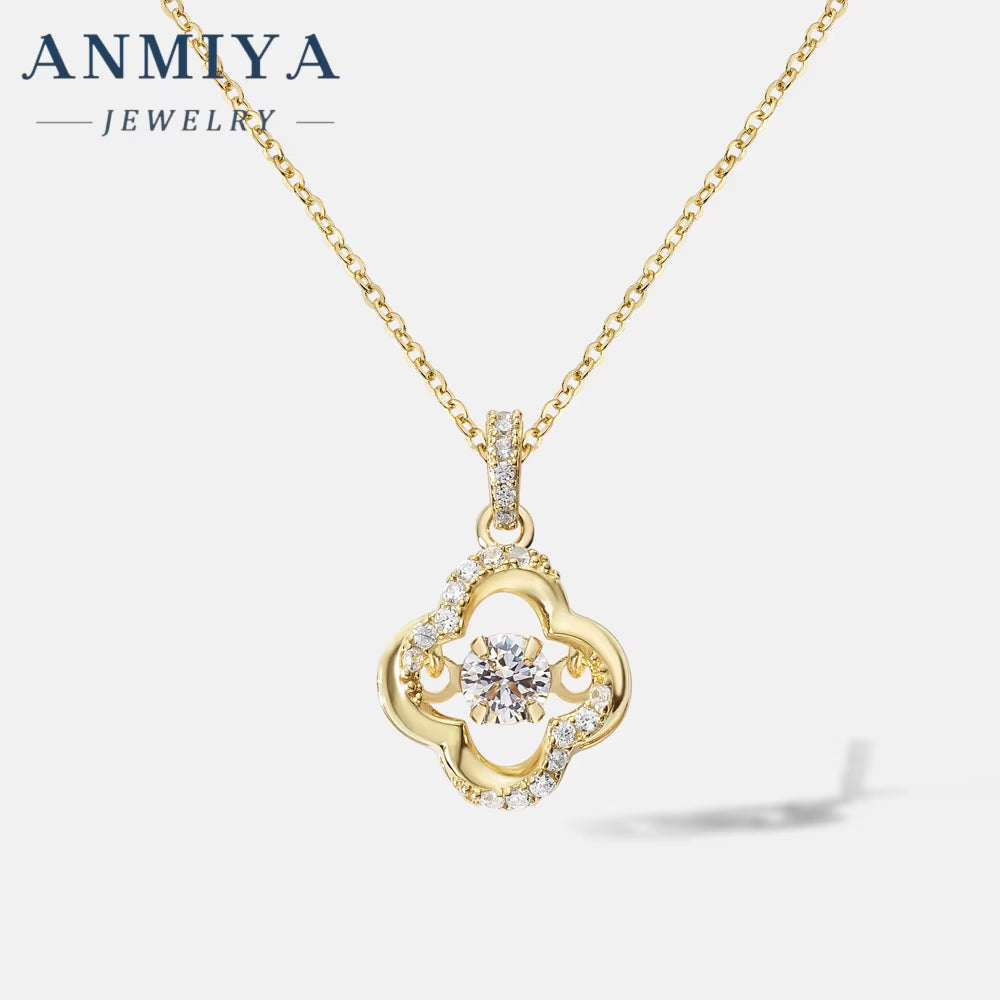 925 Sterling Silver 18K Gold Plated Cubic Zirconia CZ Pearl Four-Leaf Clover Hollow Out Necklace for Women Fashion Jewelry