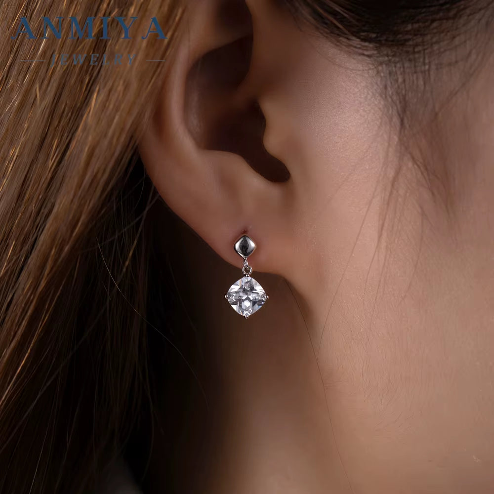 Custom OEM Designer Fine Jewelry Luxury Cubic Zircon 925 Sterling Silver Rhomboid Drop Jewelry Earrings Women