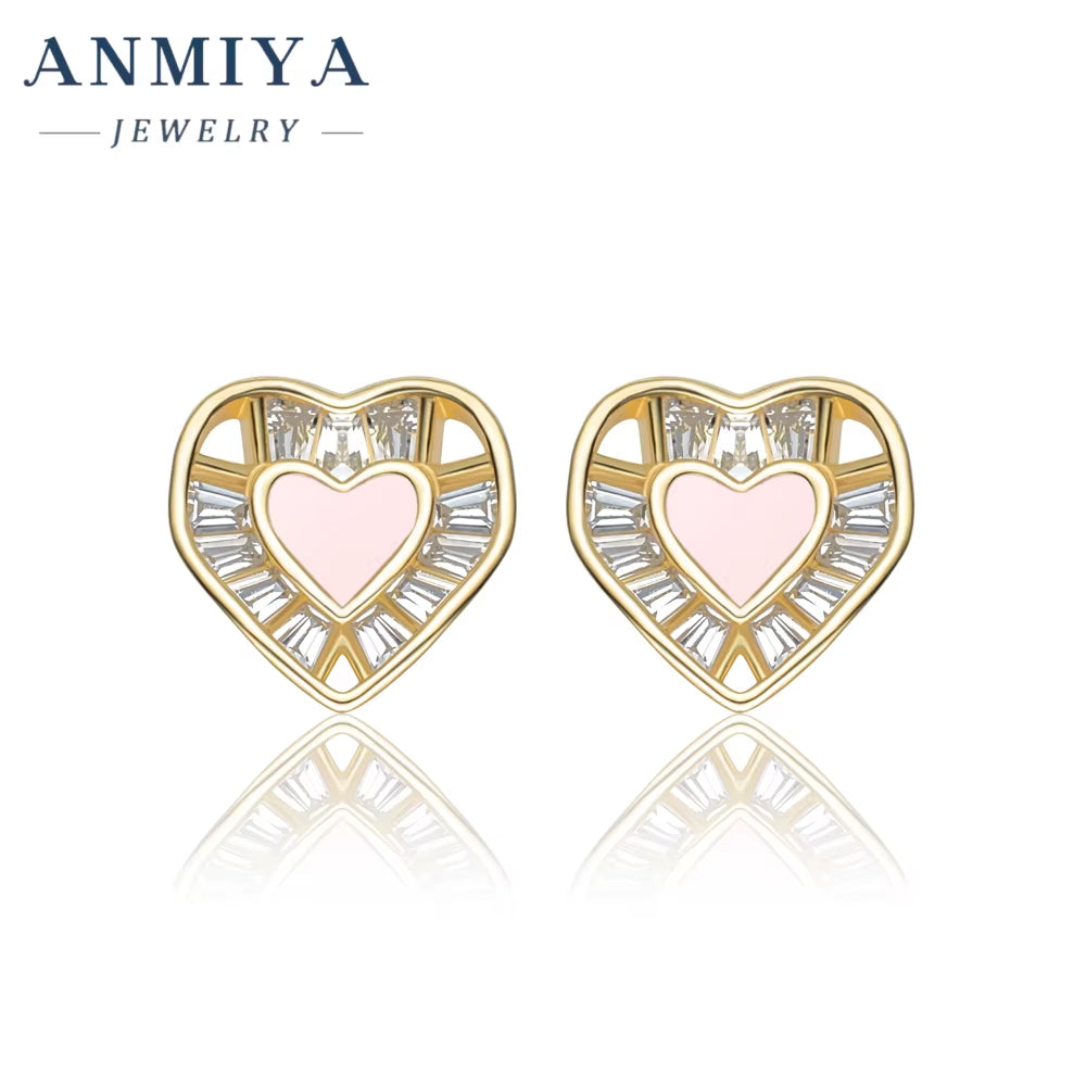 INS Hot Sales Fine Jewelry 925 Silver Pink Heart Shape Stud Earrings for Girl Gift Lover Best Gift