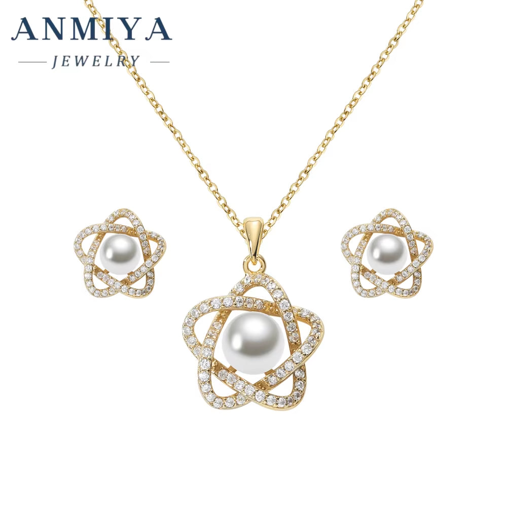 Fashion Crafted 925 Sterling Silver Zircon Star Freshwater Pearl Necklaces Sets for Women Jewelry