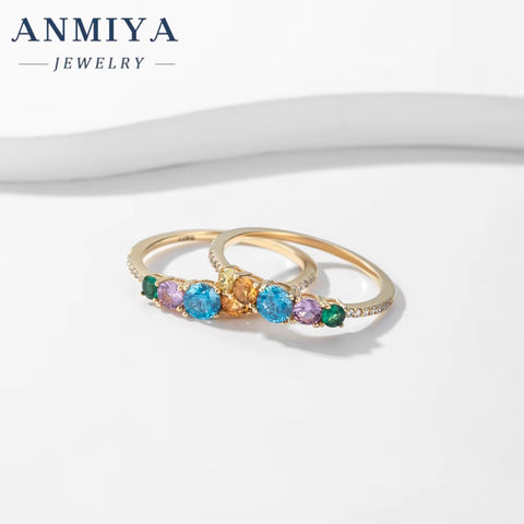 ANMIYA Fine Jewelry Lab Diamond Colored Zircon Inlay Rings 925 Sterling Silver Couple Ring
