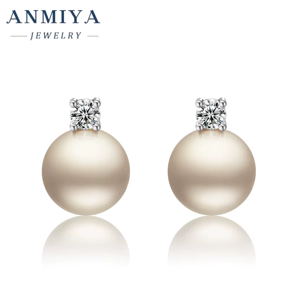 High Quality Fashion Jewelry Plated 925 Silver Needle Stud Cubic Zirconia Pearl Earrings for Women