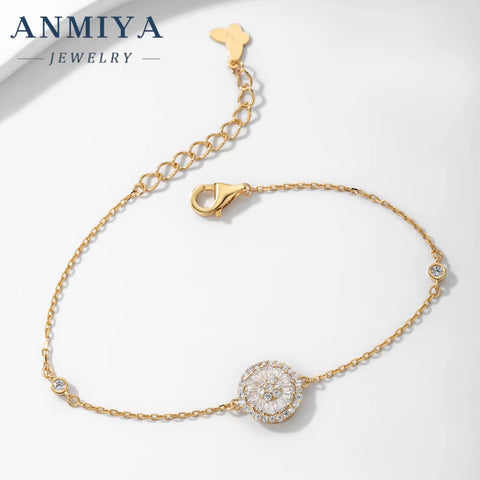 Wholesale Fashion Jewelry18K Gold Plated Wrist Chain Tennis Bracelet Charm Inlaid round Zircon 925 Silver Bangles