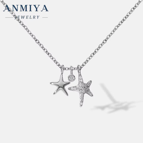 ANMIYA Fashionable 925 Sterling Silver 18K Gold Plated High Quality Zircon Stone Starfish Star Necklace Choker for Women