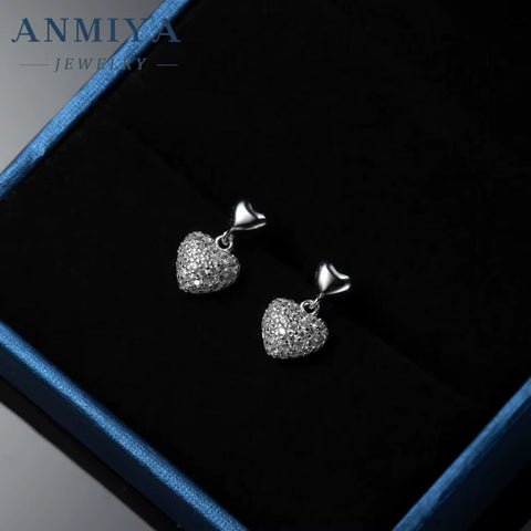 New Design Zircon Charms Heart Shaped Stud Earrings Women Luxury Pendant Earrings 925 Sterling Silver Jewelry Stud Earrings