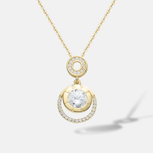 ANMIYA Custom 18K Gold Plated 925 Sterling Silver Link Chain round Brand Cubic Zirconia Pendant Necklace for Gift