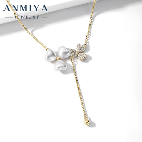 Fashion Elegant Pearl Flower Tassel Necklace 18K Gold Plated Zircon Temperament Clavicle Chain INS Popular Women'S Jewelry