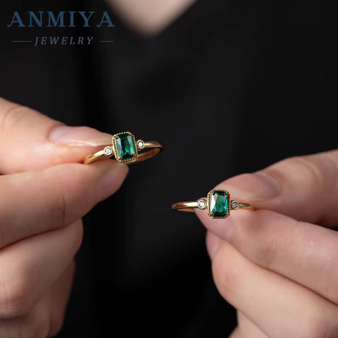 Europe and America High Quality Jewelry Silver 925 Cubic Zirconia Ring Lab Created Green Emerald Promise Rings