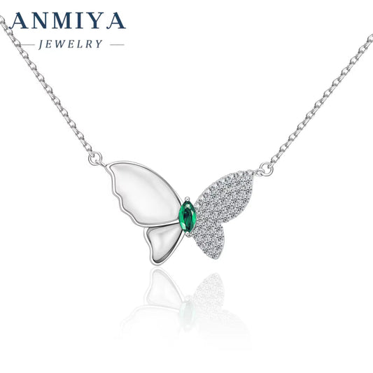 White Shell Butterfly Necklace Fashion Jewelry Link Chain Rhodium Plated Pendant Necklace