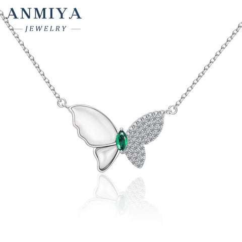White Shell Butterfly Necklace Fashion Jewelry Link Chain Rhodium Plated Pendant Necklace