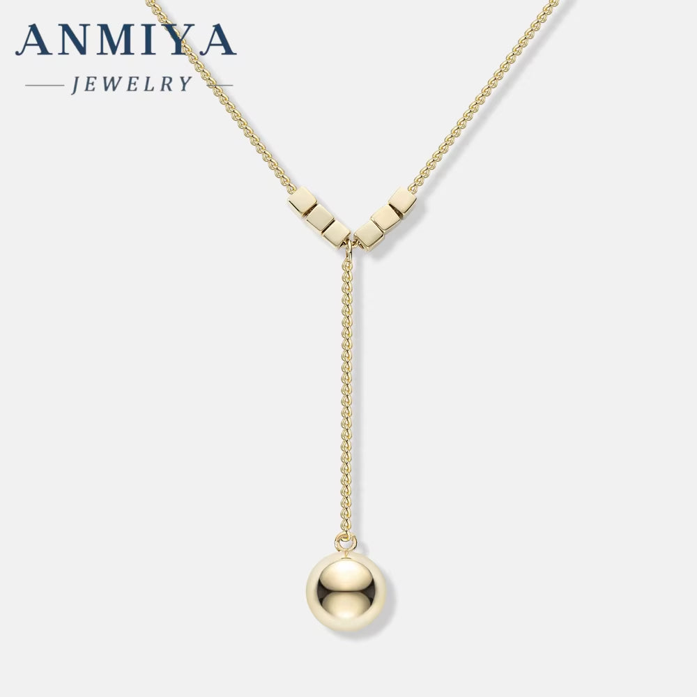ANMIYA Ins Style 18K Gold Plated Bead Pendant Necklace Adjustable Chain 925 Sterling Silver Necklace Custom Women Jewelry