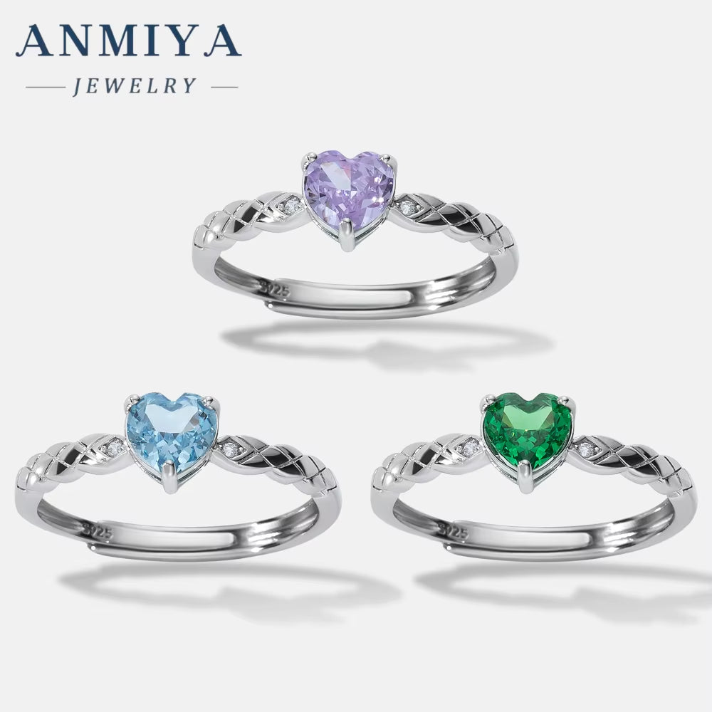 ANMIYA Pink Sapphire Diamond Ring Exquisite Radiant Zirconia Pink Heart Ring Different Design 925 Silver Large Diamond Rings Set
