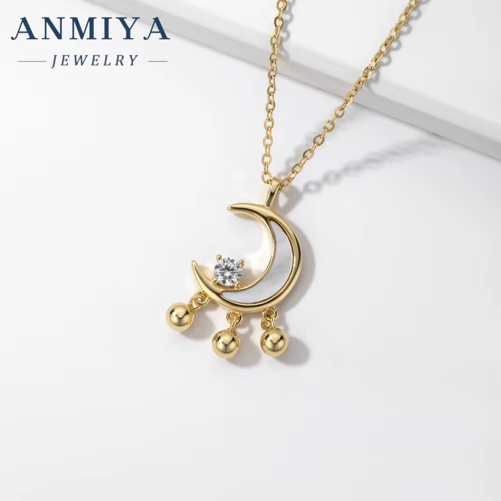 ANMIYA Light Luxury Clavicle Chain Party Jewelry for Women Star Moon Zircon Tassel Chain Necklace