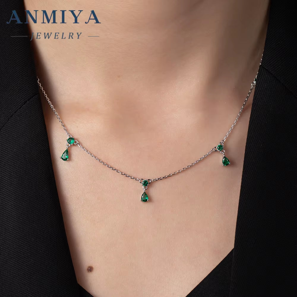 Fashionable 925 Sterling Silver Fashion Jewelry Pendent Necklaces Green Zircon Tassel Collarbone Necklace