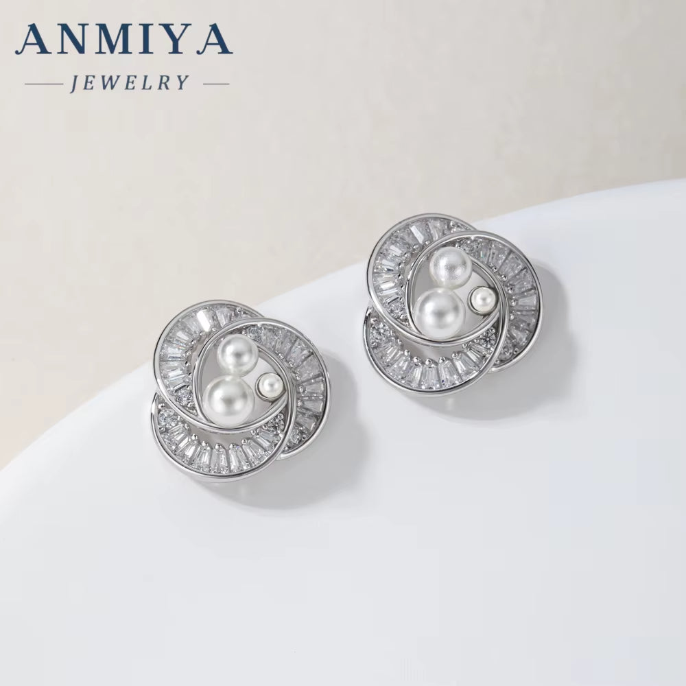 Elegant Wholesale Fine 925 Silver High Quality Freshwater Pearl Rose Flower Shape Earrings Set for Gift Women