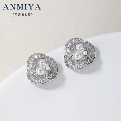 Elegant Wholesale Fine 925 Silver High Quality Freshwater Pearl Rose Flower Shape Earrings Set for Gift Women