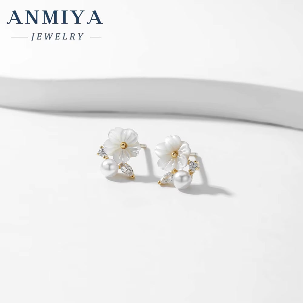 Factory Price 925 Silver Flower Gold Pearl Diamond Zircon Butterfly Pendant Earrings Waterproof Jewelry for Women