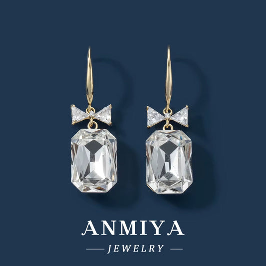 Ultra Sparkling Zircon Ear Hook Temperament Light Bow Luxury Earrings Creative Design 925 Sterling Silver Formal Earrings